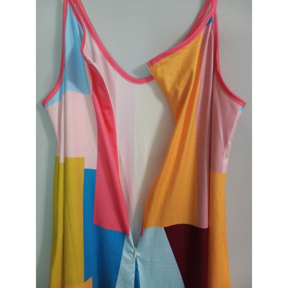 Colorblock Large Stretch Comfy Colorful Art To Wear One Piece Casual Retro Jumps - Picture 3 of 6